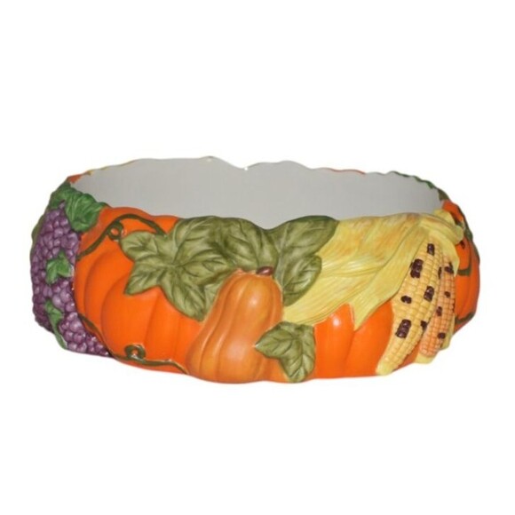 Vintage Partylite Harvest Time 3 Wick Candle Holder Pumpkin Gourd Corn - Picture 3 of 7
